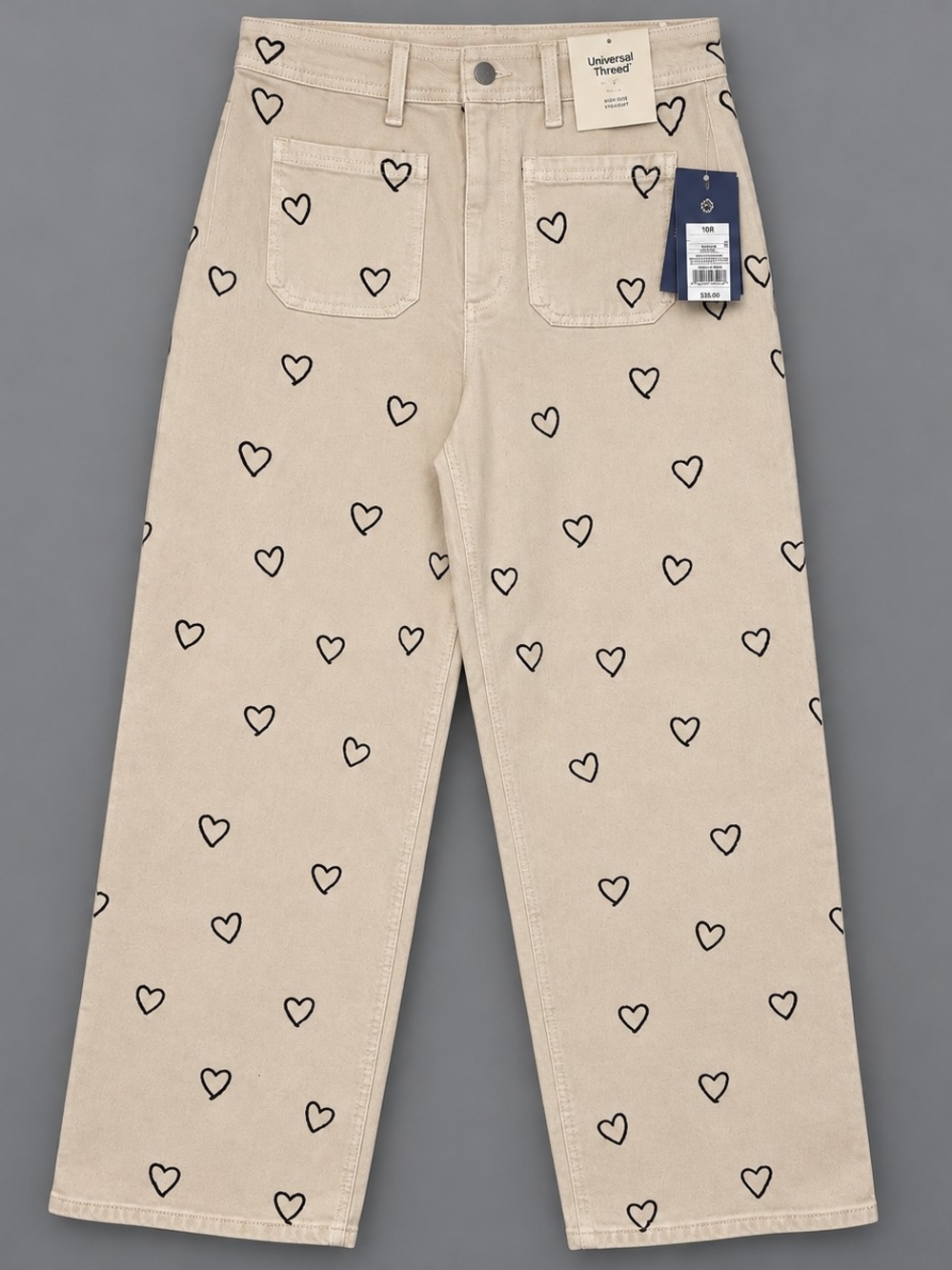Universal Threads Good Co. Heart Print Straight Leg Jeans in Beige Size 10R NWT